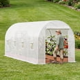 thumbnail image 1 of 14.6 x 6.4 x 6.3 Ft Walk-Through Plant Greenhouse, Galvanized Frame with Zippered Roll-Up Entry & 8 Mesh Windows, All-Weather PE Cover for Backyard Vegetable Garden, 1 of 5