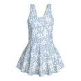 thumbnail image 4 of COEQINE Pretty Swim Dress for Girls, One Piece Bathing Suit with Flowy Skirt, for Pool, Vacation & Summer Camp, Scoop Neck & V-Back Swimsuit, Sizes 12-13, Blue White Lily Flower, 4 of 8