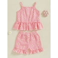 thumbnail image 5 of Toddler Baby Girl Summer Clothes Set 6 12 18 24 Months 2T 3T 4T Daisy Plaid Print Camisole + Elastic Waist Ruffled Shorts 2 Pcs Outfits, 5 of 9