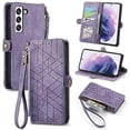 thumbnail image 1 of Funda de cuero con hebilla lateral y cremallera geométrica para Samsung Galaxy S23 Ultra 5g (rosa), 1 of 5