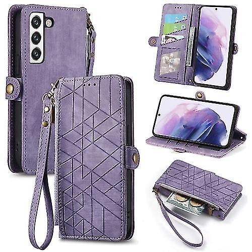 Funda de cuero con hebilla lateral y cremallera geométrica para Samsung Galaxy S21+ 5g (rosa)