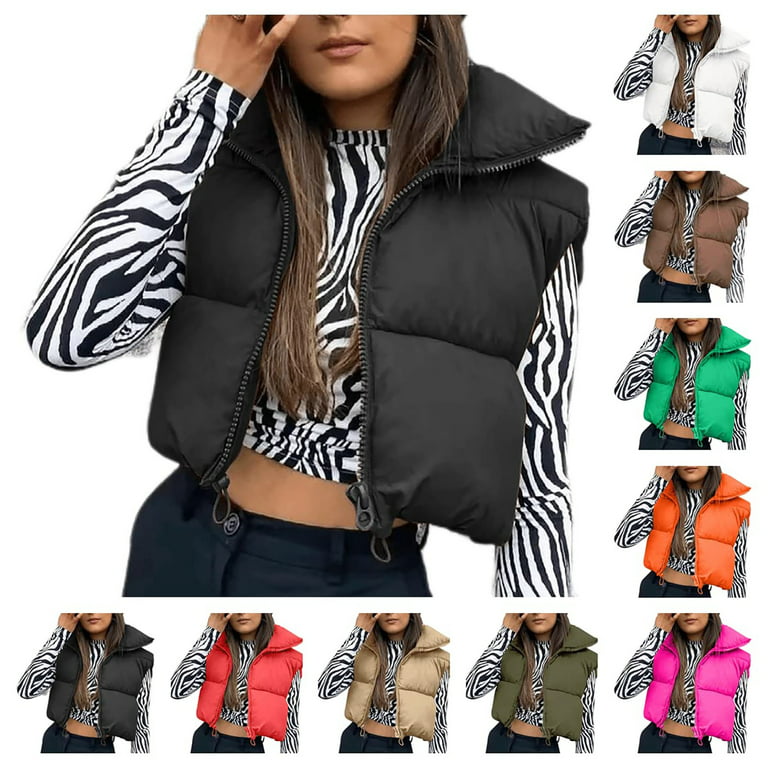 Women's Winter Warm Crop Vest Zipper Up Lightweight Sleeveless Waistcoat  High Neck Puffer Cropped Padded Jacket 