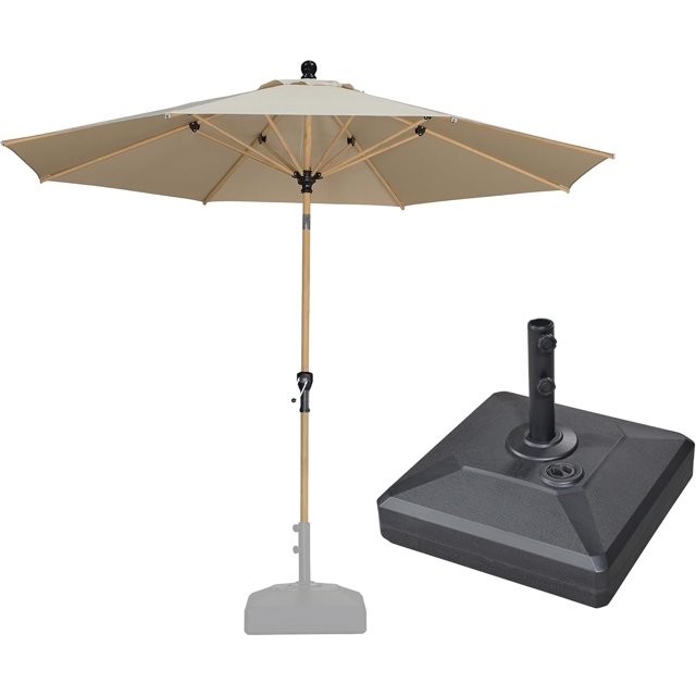 PURPLE LEAF 6' x 9' Patio Umbrella with Base Market Umbrella Rectangular Outdoor Umbrella with Push Button Tilt & Crank and 8 Ribs Aluminum Table Umbrella for Pool Backyard Beach, Taupe