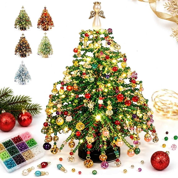 DIY Beaded Christmas Tree Kit, Crystal Holiday Craft Set for Adults