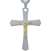 Jewelry Men's Stainless Steel Cross with Gold Tone Jesus with Chain