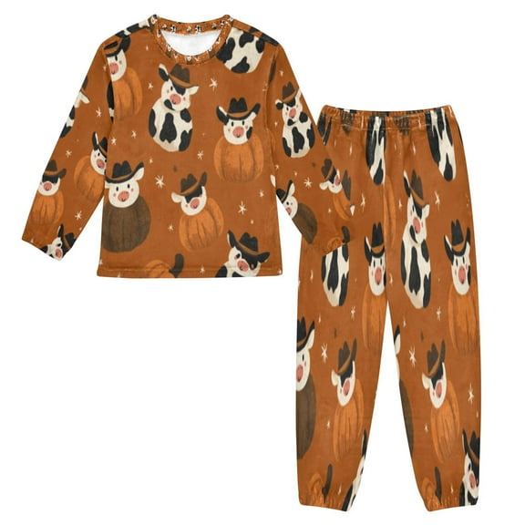 BZSMCE Unisex Fluffy Pajama Set Cowboy Pumpkin & Cow Fun Printed