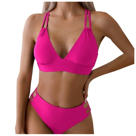 Sngxgn Women Swimsuit Bikini Set High Waisted Push up Cheeky Drawstring Two Piece Bathing Suit(Hot Pink S)