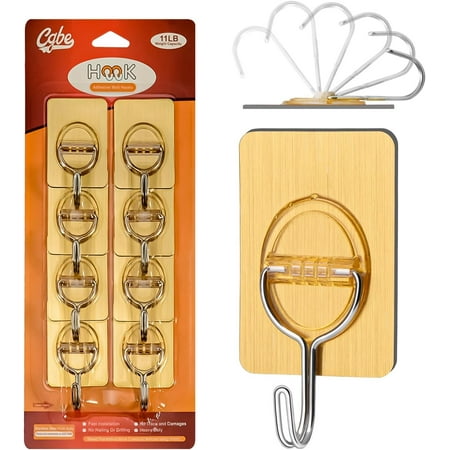 

HYKE Adhesive Hooks Heavy Duty Sticky Hooks for Hanging 11 lbs (Max) Seamless Transparent Adhesive Hooks Wall Hangers Without Nails for Hanging Keys Coats Hats Bags Ceiling (Gold-8PACK)