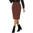 thumbnail image 4 of INSPIRE CHIC Women's Elastic High Waist Knee Length Plaid Pencil Skirt with Side Zipper, 4 of 5