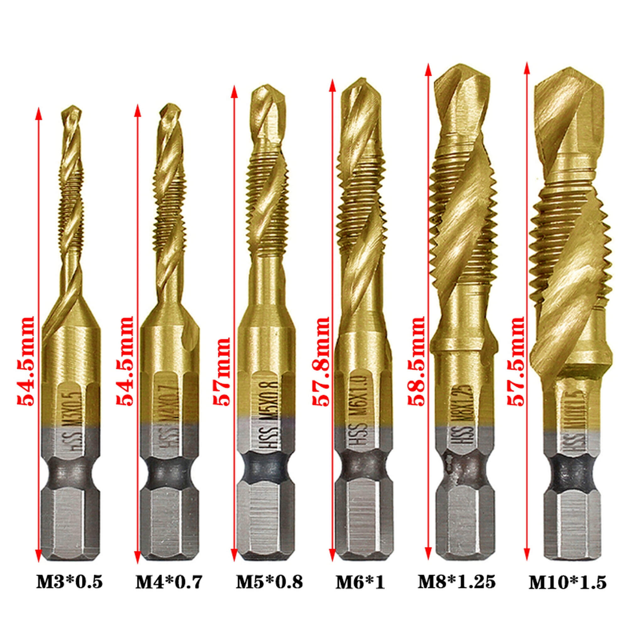 6pcs M3 M10 Spiral Tap Drill Bit Hss Cobalt Hex Shank Metric Thread Cutter Set Walmart Com Walmart Com