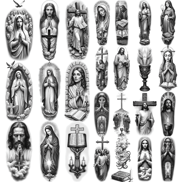 12 Tatouages Temporaires Réalistes, Autocollants Corporels Imperméables et Durables Croix de Jésus Chrétienne Bible Adultes Hommes Femmes Autocollants de Tatouage Bras avant-Bras Cuisse