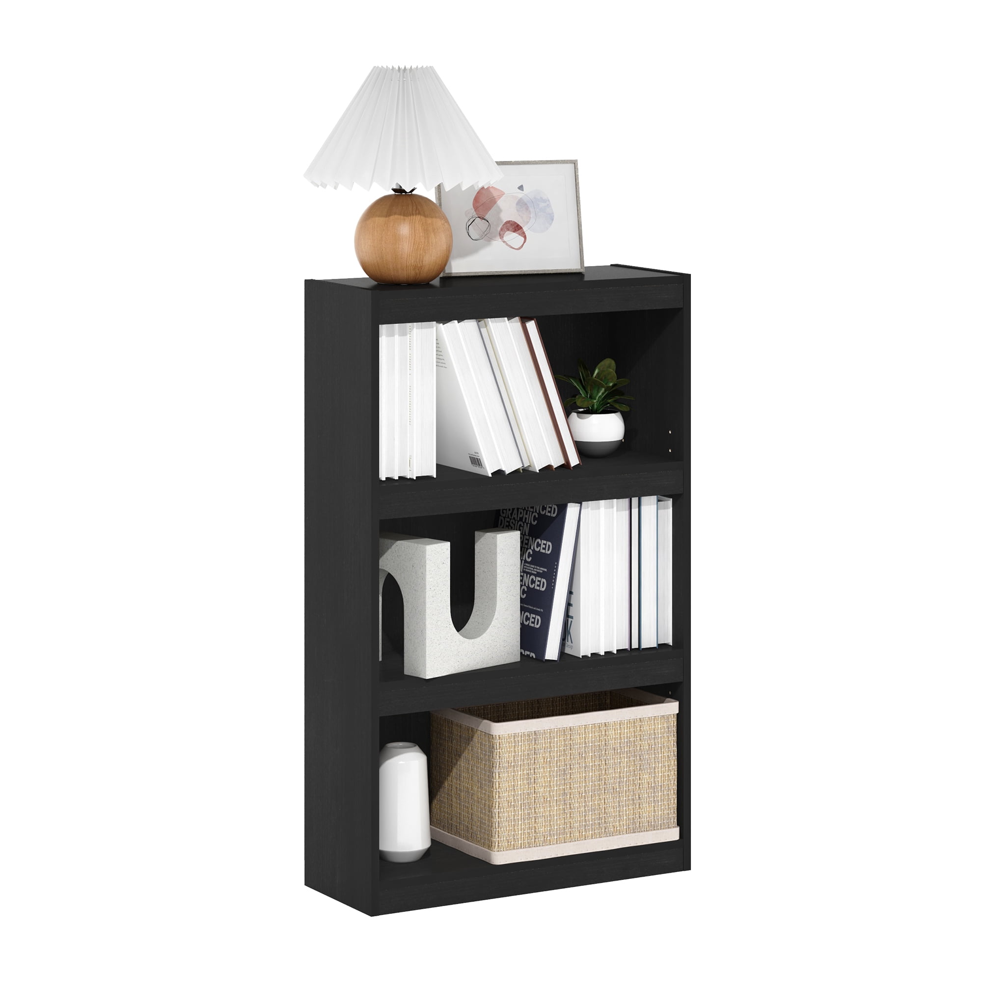 Furinno JAYA Enhanced Home 3-Tier Adjustable Shelf Bookcase, Blackwood