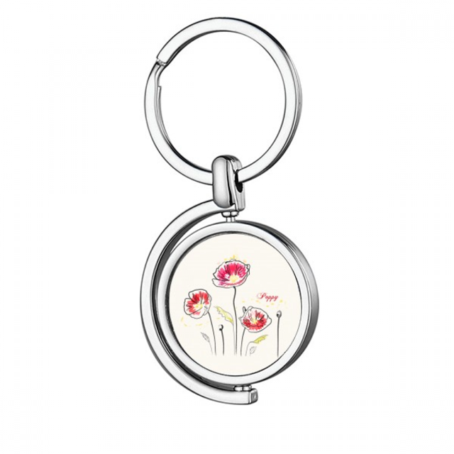 Planta decoracion pintura flores de amapola Rotating keychain Metal Keyring Holder