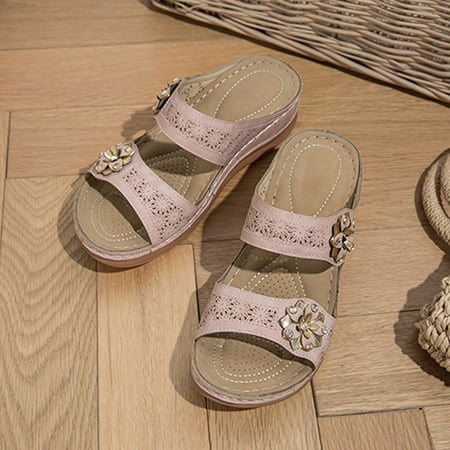 

HIBRO Fashion Women Summer Flowers Comfortable Wedges Shoes Beach Peep Toe Breathable Sandals