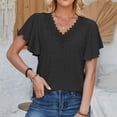 thumbnail image 2 of Fgnfyis Women'S T-Shirts Lace Collar Flutter Sleeve Casual Blouse Loose Fit Summer Basic Tee Top Womens Short Sleeve Tops Black S, 2 of 5
