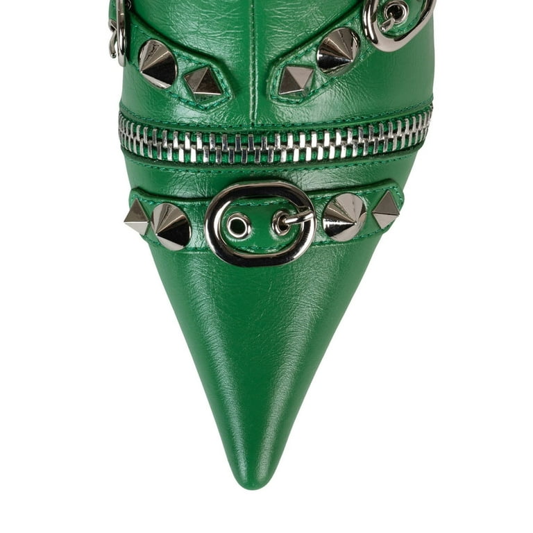 XYD Women Rivets Studded Ankle Boots Pointed Toe Kitten Low Heels Zipped  Short Booties Dress Club Shoes Size 15.5 Green - Walmart.com