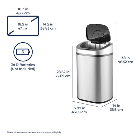 NINE STARS AUTOMATIC TRASH CAN, 21 GALLON STAINLESS STEEL, MOTION SENSOR HANDS FREE SOFT CLOSE LID GARBAGE BIN, SILVER