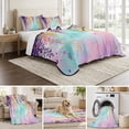 thumbnail image 6 of Quilts Twin Size Bedding Set, Purple Pink Lightweight Quilted Comforter, Spring Watercolor Wisteria Flowers Leaf Soft Reversible Bedspread Coverlet with Pillow Covers for All Season, 68" x 86", 6 of 9