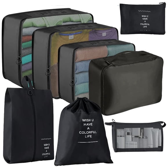 GYDEK Compression Packing Cubes for Luggage 8Pcs Kids Travel Foldable Lightweight Suitcase Organizer Storage Bag