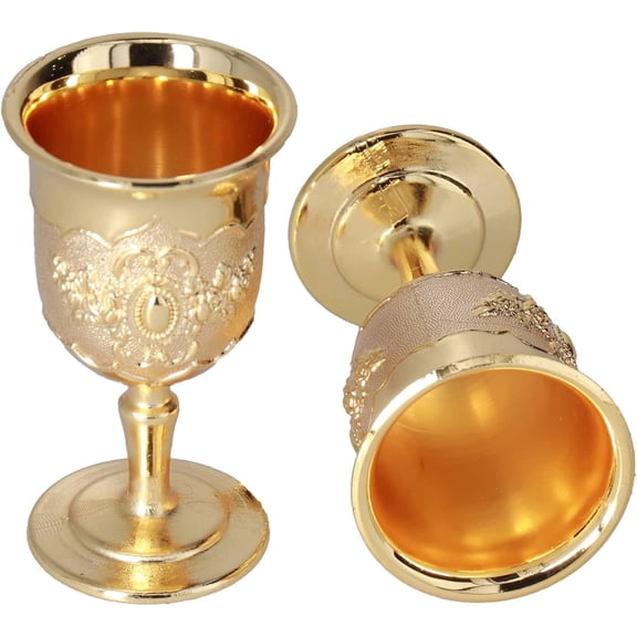 Mini Gold Goblet, 2pcs Altar Chalice 25ml Holy Altar Chalice Metal Shot Glasses Wine Cup for Wine Liqueur Whiskey