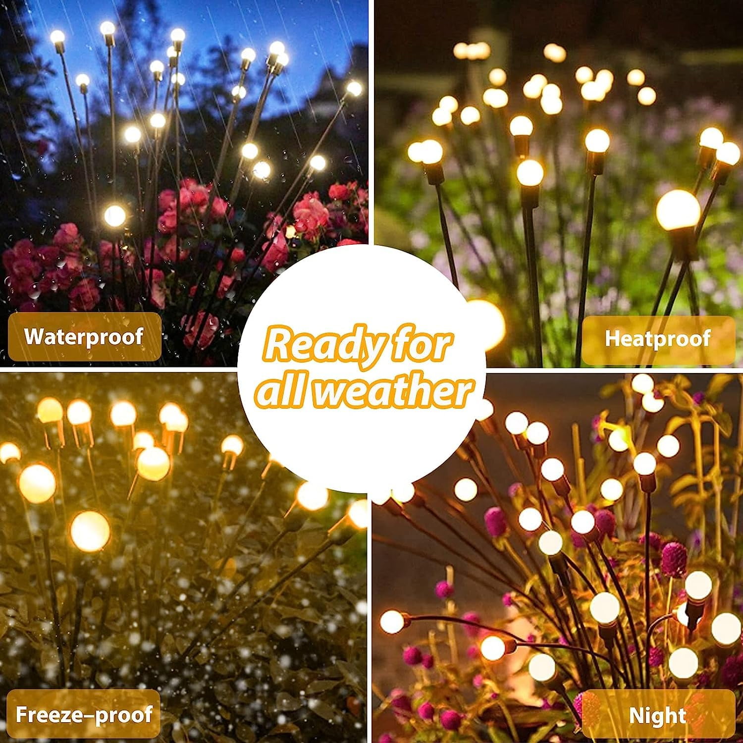 Aertyole 4 Pack Solar Garden Lights Outdoor, Upgraded 32 LED Firefly Solar Lights for Outside, Waterproof Solar Powered Outdoor Lights for Yard Garden Decor Party Decorations (Warm White)
