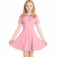 thumbnail image 5 of HOMADLES Girls polo Dress Uniform 5-15, School Dress for Girls Short Sleeve Dresses Button-Up Collar Summer Casual Dresses Everyday Dress Pink 11-12T, 5 of 9