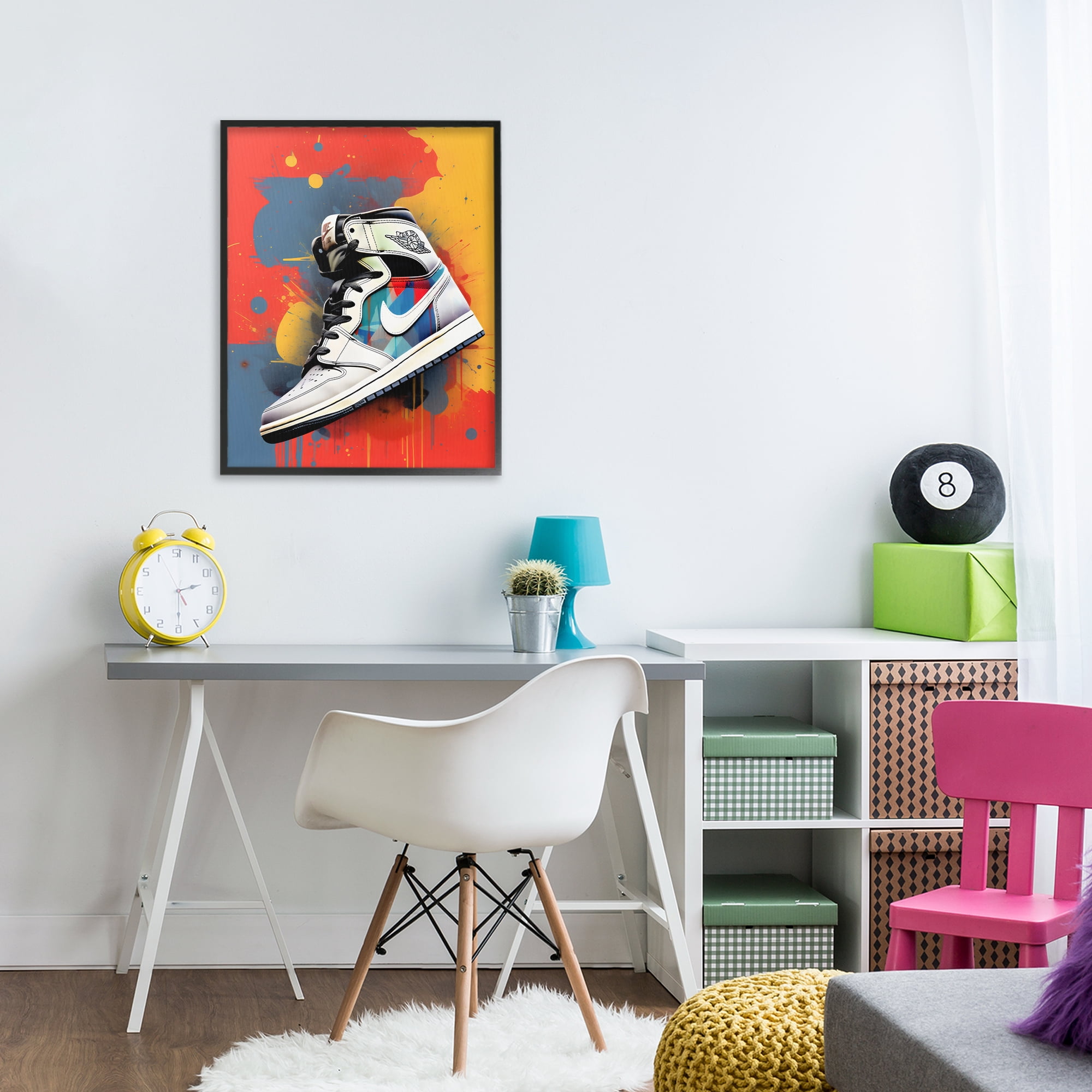 Stupell Industries Shoe With Colorblock Background Black Framed Giclee Art, design by Creative Studio