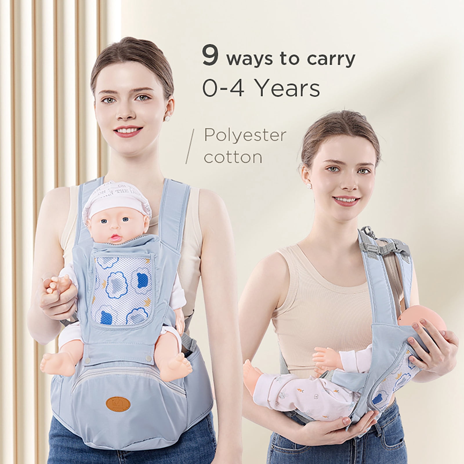 Babyltrl 6-in-1 Baby Carrier with Hip Seat, Ergonomic Baby Wraps Carrier, Head Support and Breathable Mesh for Newborn Toddlers up to 44 lbs, Blue