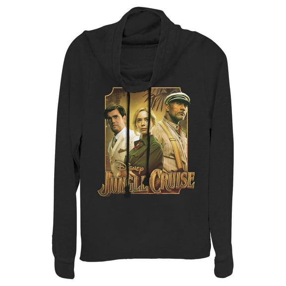 Junior's Jungle Cruise Characters Logo Cowl Neck Sweatshirt Black Large