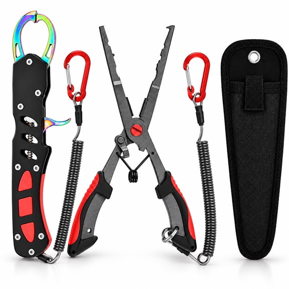 Livease Fishing Tool Kit, Corrosion Resistant Fishing Pliers & Fish Lip Gripper w/Lanyard, Fishing Gear