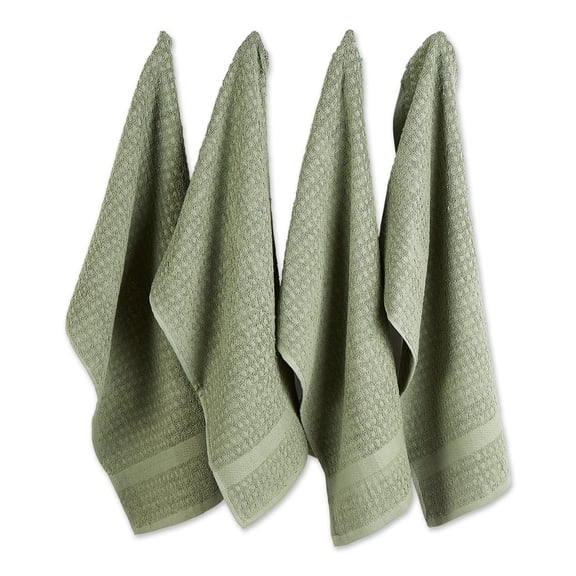 Contemporary Home Living Waffle Terry Kitchen Dishtowels - 26" - Artichoke Green -  Set of 4