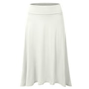 Doublju Women's High Waist Elastic Soft Flare Flowy Midi Skirt (Plus Size Available)