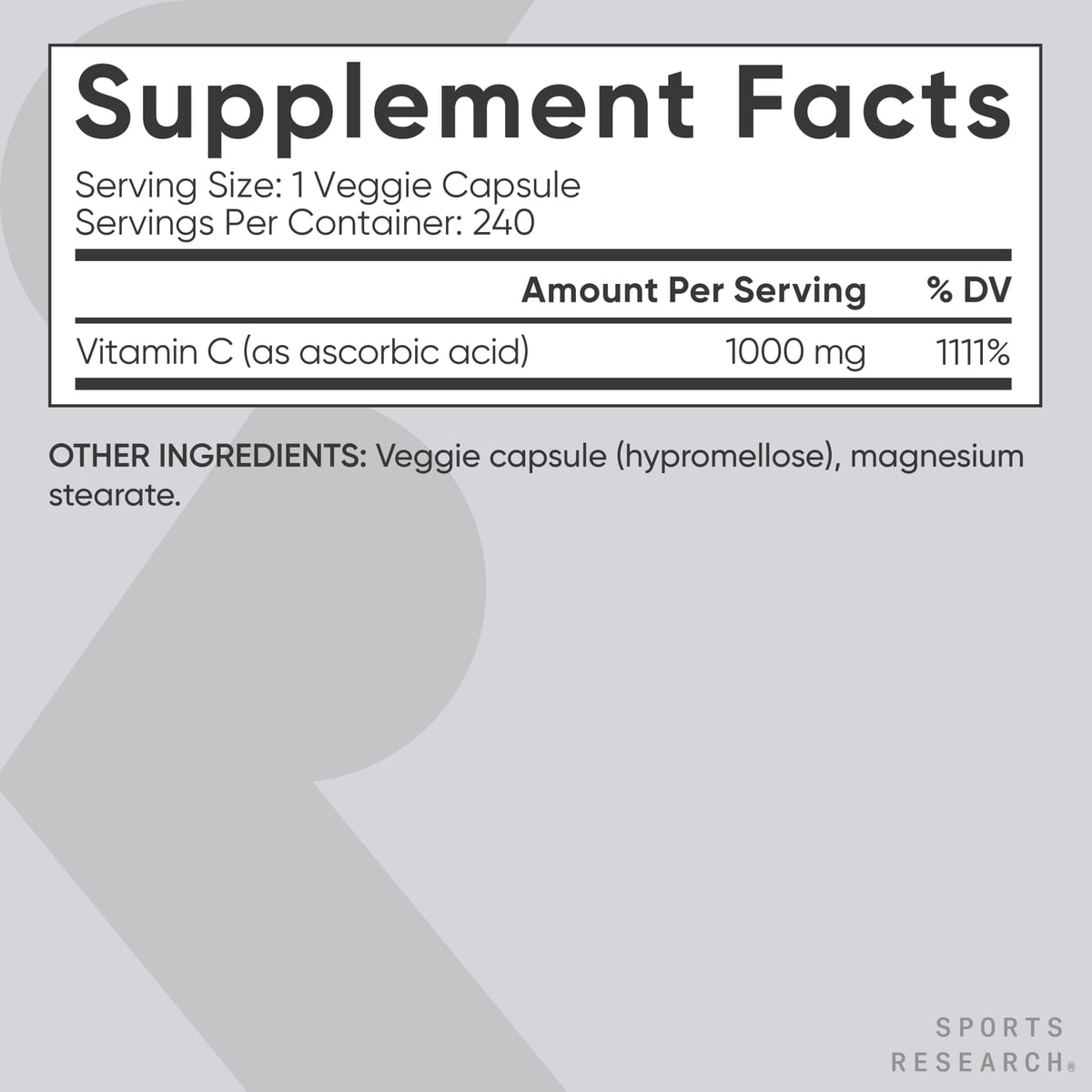 Sports Research® High Potency 1000mg Vitamin C for Immune Support (240 Veggie Capsules)