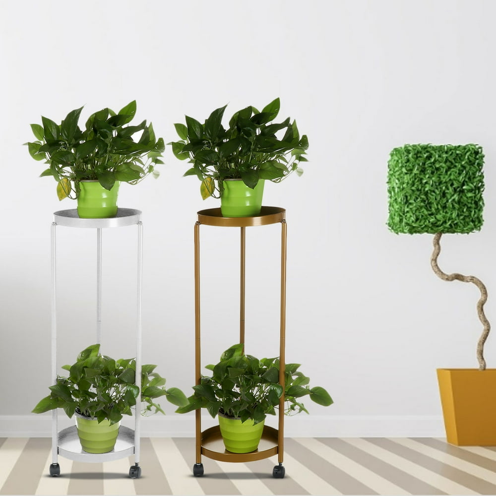 2 Tier Round Iron Stands with Detachable Wheels, Plant