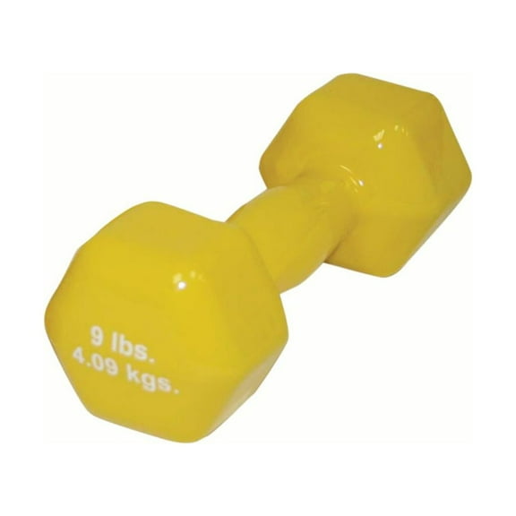 Fabrication Enterprises Vinyl-Coated Iron Dumbbell, Yellow, 9 lbs