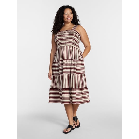 Terra and Sky Women's Plus Sleeveless Midi Tiered Dress, Sizes 0X-5X