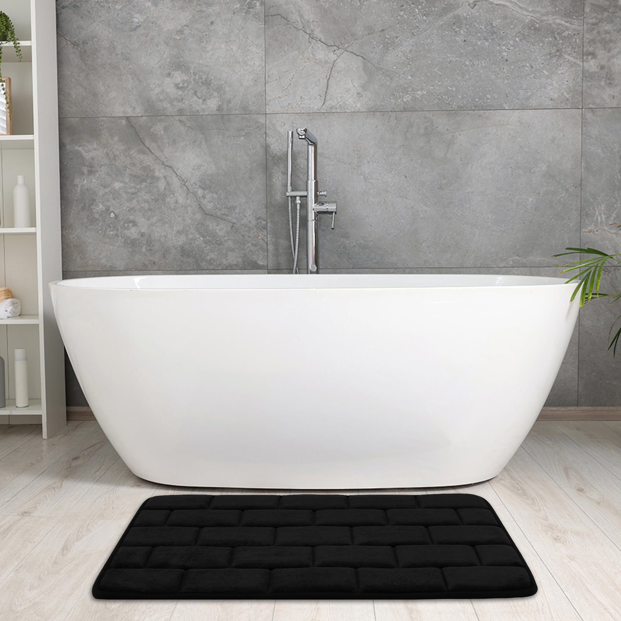 Unique Bargains Memory Foam Bath Mat Soft Absorbent Bathroom Rug Non-Slip Thick Dry Fast Black 20" x 32"