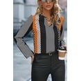 thumbnail image 5 of Women's Orange Geo Print Colorblock Notched V Neck Blouse for Casual and Semi-Formal Wear | [ZhiHiMeRi] | (US 12-14)L, 5 of 12