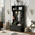 thumbnail image 1 of Hall Tree with Bench and Shoe Storage, 3 In 1 Entryway Bench with Coat Rack, Mudroom Bench with Storage and 4 Double Hooks, Entryway Furniture for Hallway (Black, 40"L x 18.5"W x 72"H), 1 of 9