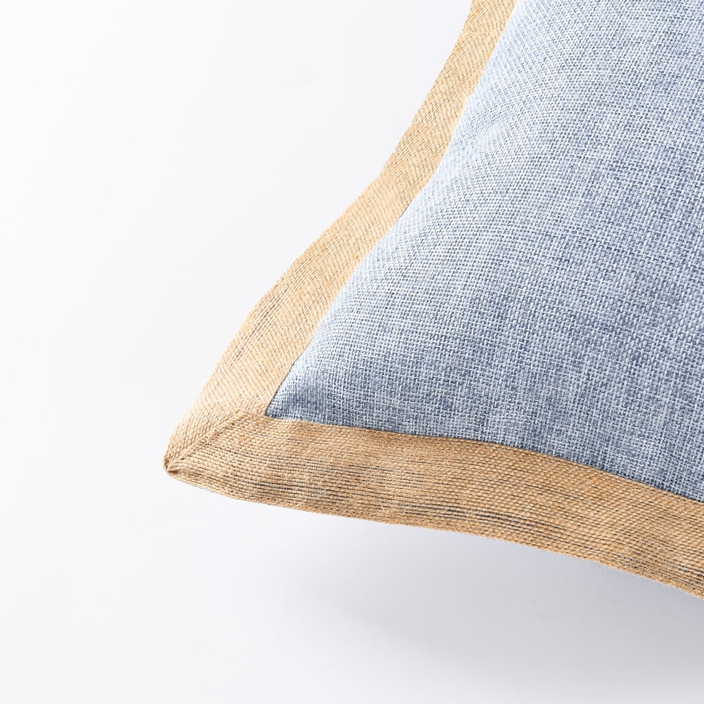 HIG Set of 2 Blue Throw Pillow Covers Farmhouse Burlap Trimmed Cushion Cover, 20" x20"