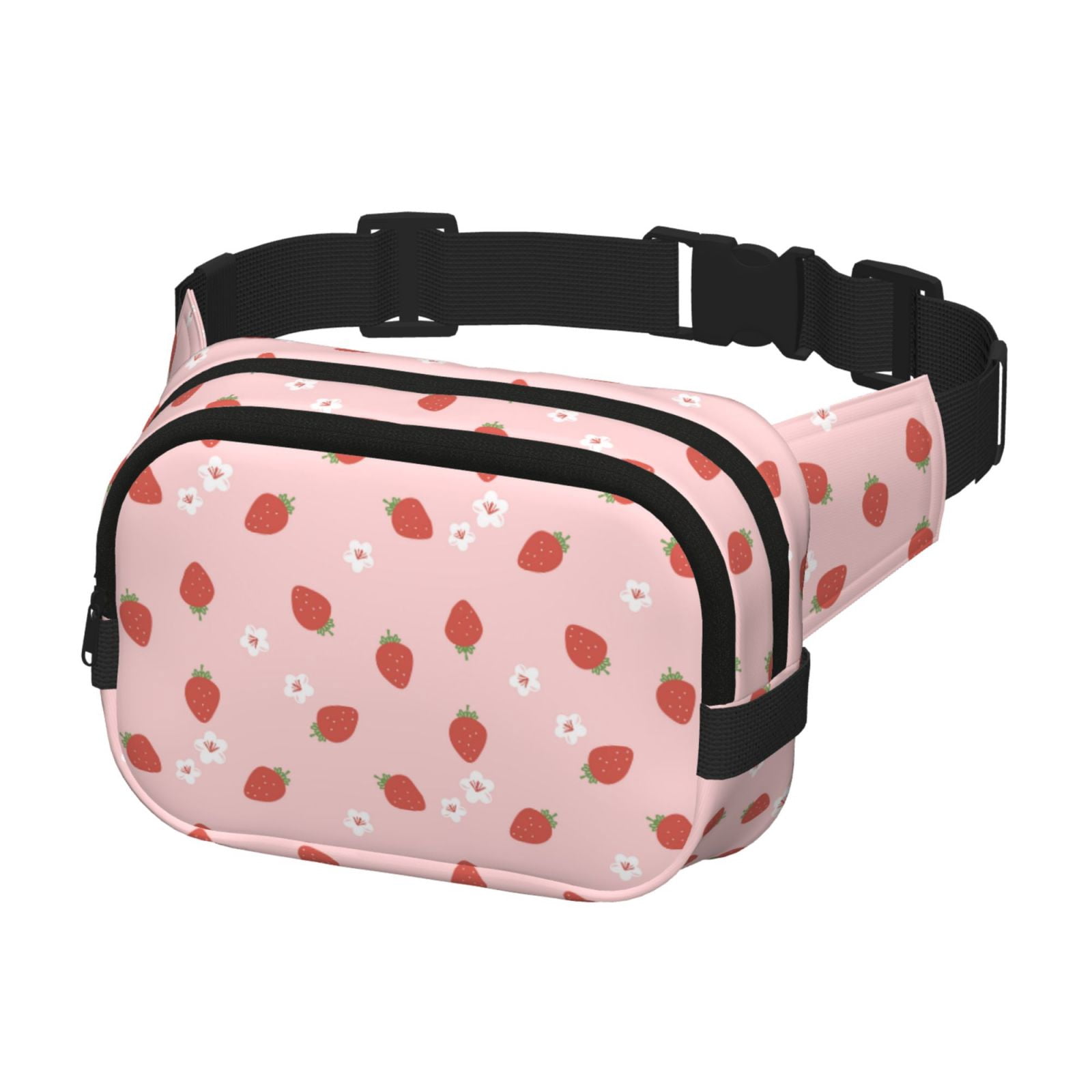 Picia Hand Drawn Strawberry Print Square Double-Layer Waist Bag Mini Adjustable Waist Belt Bag Exercise Running Travel Hiking