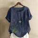 thumbnail image 2 of Vestidos Casuales Para Mujer, Blusas De Mujer De Moda Blusa informal de lino con cuello redondo y manga corta con botones para mujer, talla grande, estampada, 2 of 4