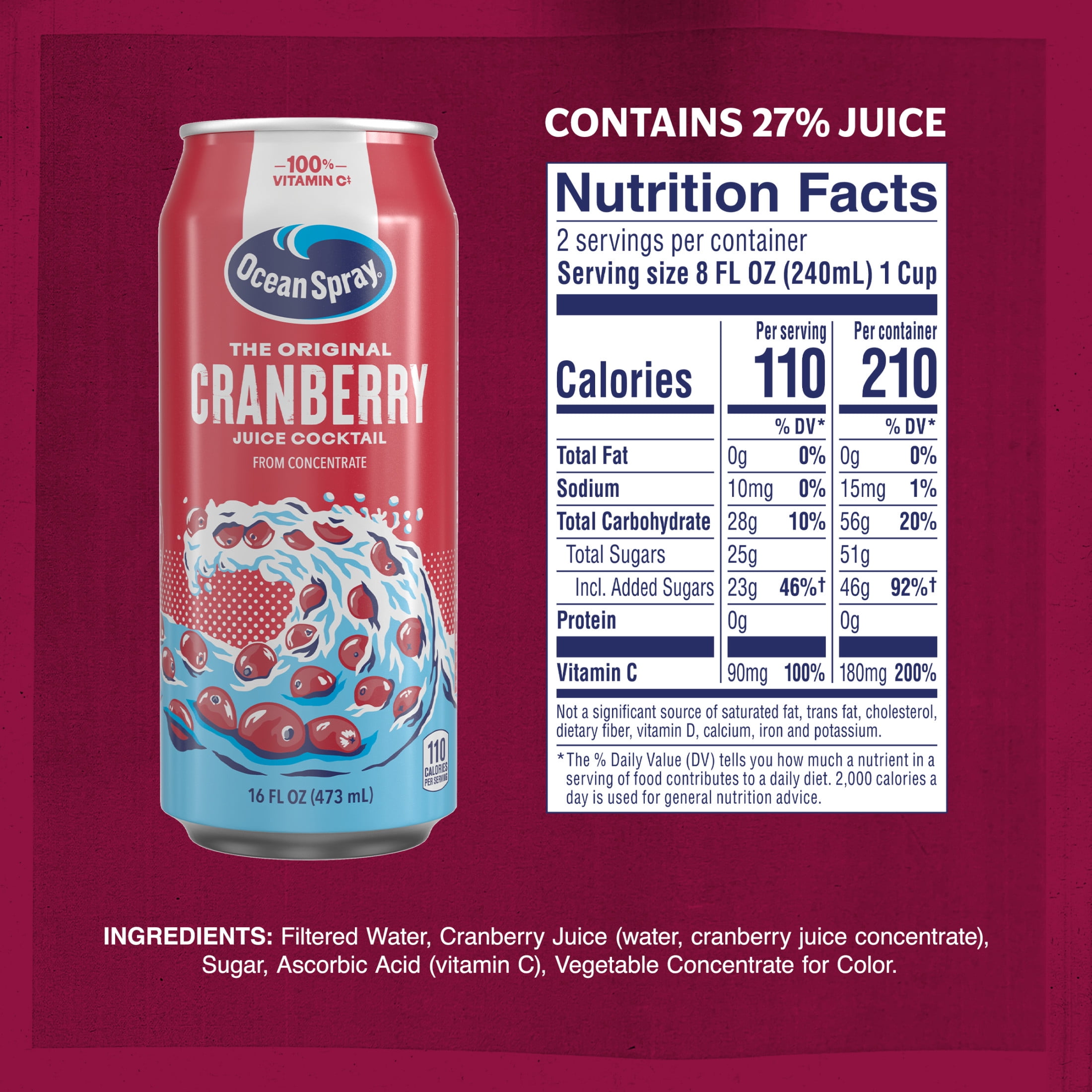 (4 pack) Ocean Spray®  Cran Juice Cocktail 16oz Can