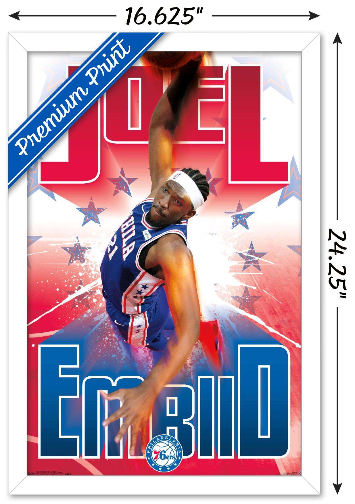 NBA Philadelphia 76ers - Joel EmbIId 17 Wall Poster, 14.725" x 22.375", Framed