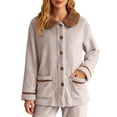 thumbnail image 4 of DHFJKG Womens Flannel Pajamas Button Up Top Coat With Peter Pan Collar Long Sleeve Fuzzy Sleepwear With Pockets For Cold Weather Versatile Homewear, 4 of 6