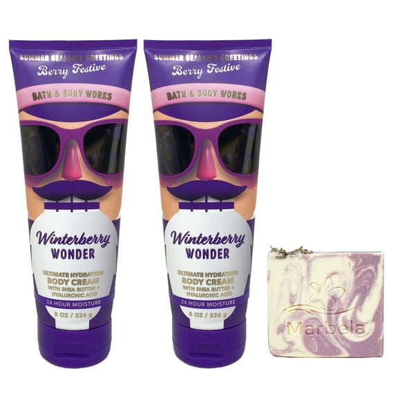 Bath & Body Works Winterberry Wonder 2 Pack Body Cream Bundle with a Lavender Dream Bar Soap - Full Size