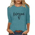 thumbnail image 2 of Meichang Hauts de Vacances pour Femmes Valentines Day T-Shirt Imprimé Cœur Mignon Hauts de Vacances Manches 3/4 Col Rond Sweat-Shirt Décontracté de Printemps, 2 of 5