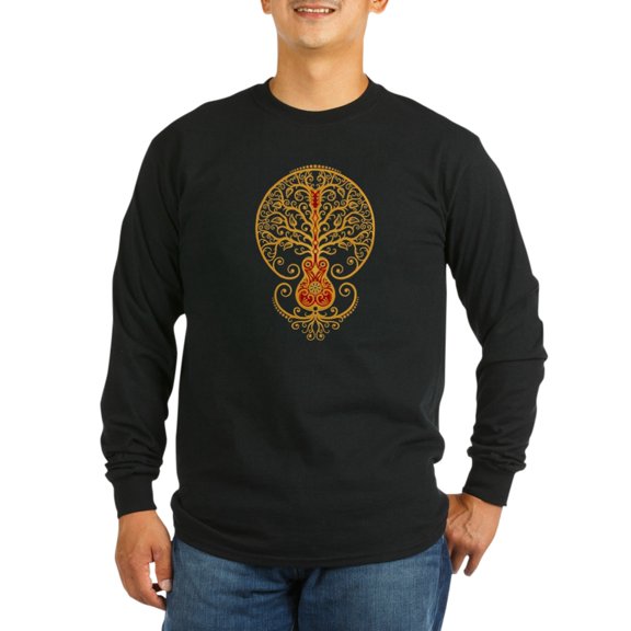 CafePress - Red And Yellow Guitar Tree Of Life Long Sleeve T-S - Long Sleeve Dark T-Shirt