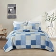 thumbnail image 6 of PANGUSHAN 100% Cotton King Quilt Set, Farmhouse Patchwork King Size Quilt Bedding Set Bedspreads, Reversible Quilted Lightweight Comforter, Blue/Beige/White Bed Spread for King Bed, 3 Pieces, 6 of 8
