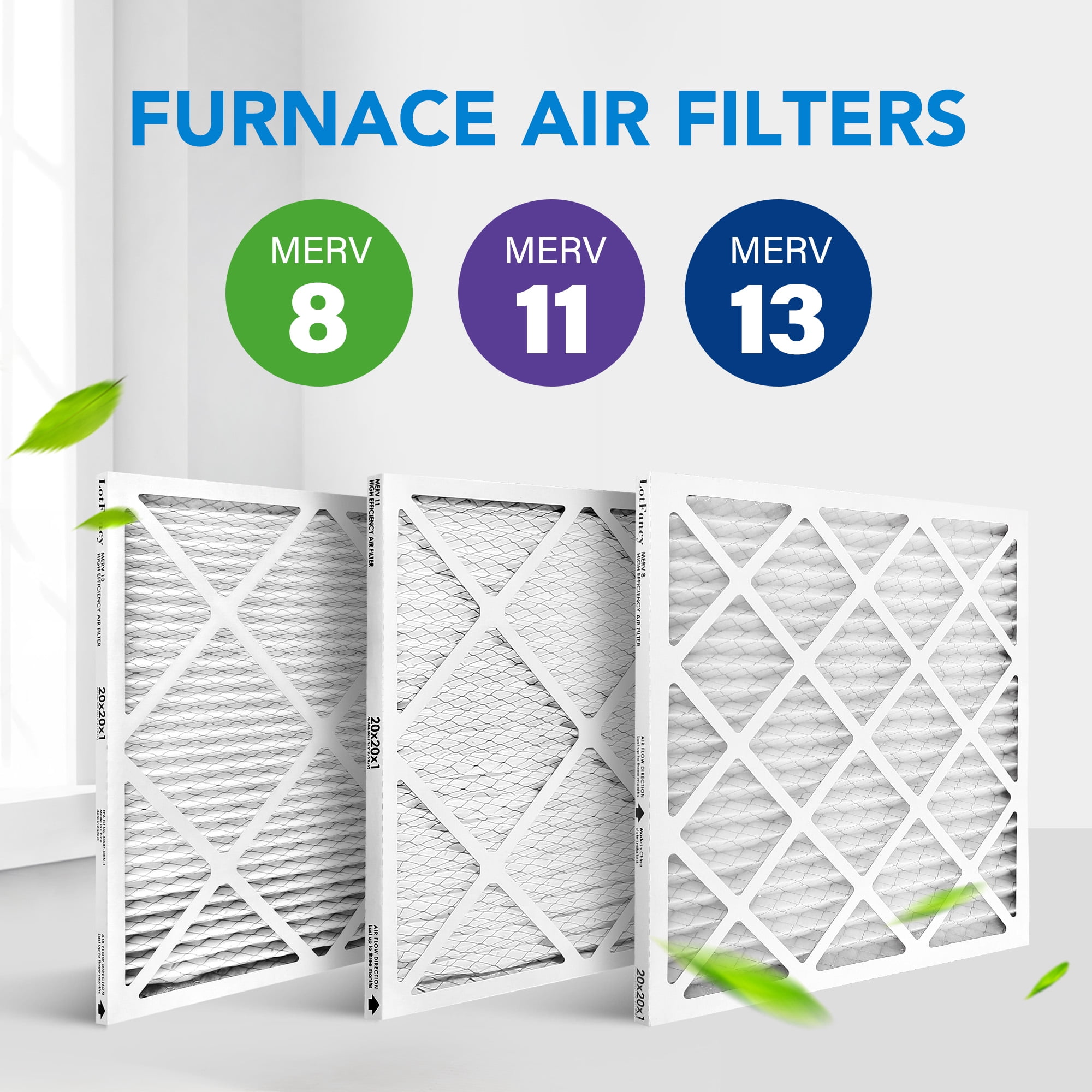 LotFancy 20x20x1 Air Filters, MERV 13 Pleated HVAC AC Furnace Air Filters, 4 Pack